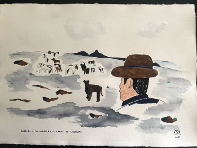 Cabrero y su perro en el campo de Lanzazote (Fotoperiodismo La Casa Amarilla, Arrecife Lanzarote 2026)